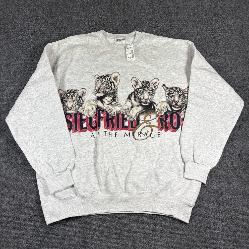 Vintage 90's Siegfried & Roy At The Mirage White Tiger Crewneck Sweatshirt Sz‎ L